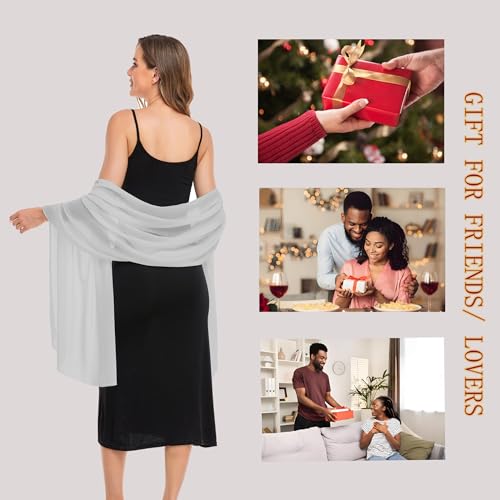 Shawls and Wraps for Evening Dresses Sheer Chiffon Women Elegant Soft Silky Wraps Wedding Bridal Scarf - color: Silver, size: 79*18‘’