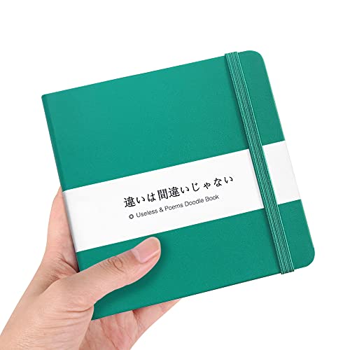 Mifuner Small Square 5x5 80gsm Mini Notebooks Blank Pages Sketchbooks Travel Journal Pocket Hardcover Paint Writing Notebook Blank Diary Memo Planner Sketchbook PU Leather Cover, Dark Green - color: A-PU-dark green
