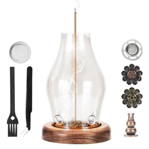 Glass Incense Holder for Sticks, Wooden Incense Stick Holder with Ash Catcher, Modern Insence-Stick Holder, Anti-Ash Flying Incent Holder for Yoga Spa Meditation Zen Home Decor (Transparent) - color: Transparent