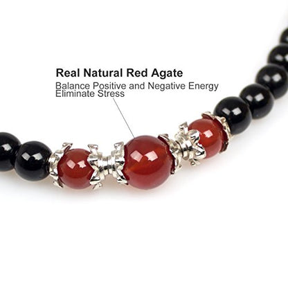 6mm 108 Mala Beads Bracelet Meditation Necklace Obsidian Beaded Prayer Buddhist Healing Stone Tiger Eye Jewelry - color: Obsidian-Red Agate