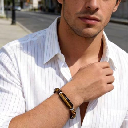Kim Carrey Italian Tiger's Eye Mens Bracelet Stainless Steel Waterproof, Men's Bracelets Birthday Annivesary Gift for Him