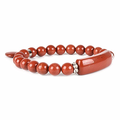 Justinstones Gem Semi Precious Gemstone Love Heart Charm Stretch Beaded Bracelet Unisex - color: Red Jasper
