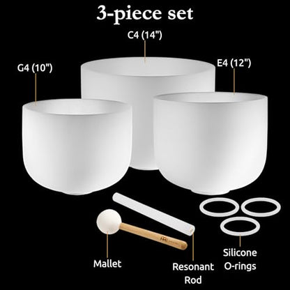 Meinl Sonic Energy Crystal Singing Bowl 3-pc Set with Mallets, High-purity Quartz — for Meditation, ASMR, Sound Therapy, Yoga - size: 10"/12"14", style: G4, E4, C4