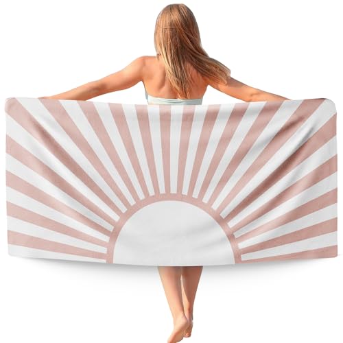 Boho Pink Sun Sunshine Beach Towel, Sunrise Sunset Microfiber Beach Towels Oversized 30x60 Inch for Bathroom, Bohemia Quick Dry Travel Sand Free Beach Towel Decor for Swimming Pool Camping - color: Red