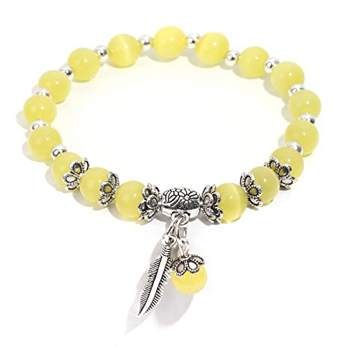 Natural Stretch Gemstone Bracelet Healing Stone Beaded Bracelets for Women Men Gifts (Unisex) - color: 8mm yellow