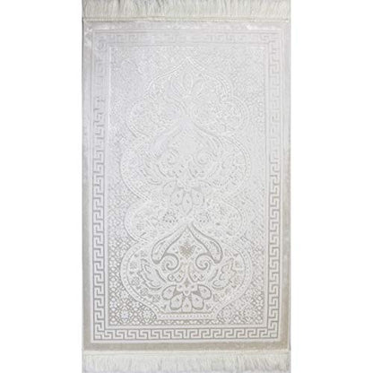 Modefa Luxury Velvet Prayer Rug with Prayer Beads | Soft Elegant Muslim Turkish Janamaz Sajada Carpet for Men and Women | Plain Solid Prayer Mat Ramadan Eid Gift - Paisley (Vanilla Creme) - color: Vanilla Creme