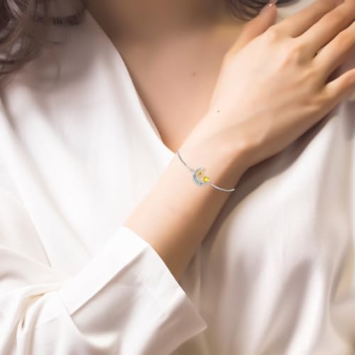 925 Sterling Silver Moon and Sun Star Adjustable Link Bracelet for Women with 12 Month Birthstone Birthday Jewelry - style: 11 - Nov.