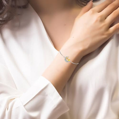 925 Sterling Silver Moon and Sun Star Adjustable Link Bracelet for Women with 12 Month Birthstone Birthday Jewelry - style: 11 - Nov.