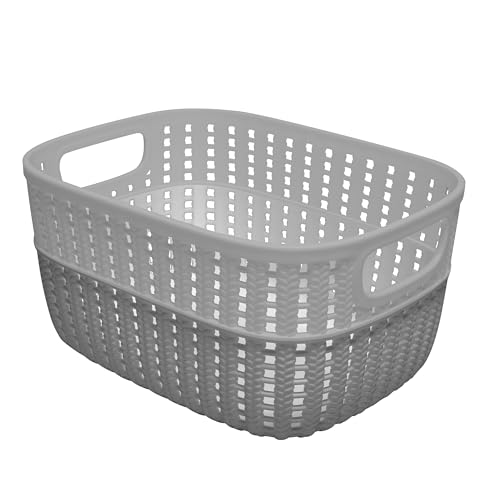 Simplify 2 Tone Sailor Knot Plastic Storage Tote | Decorative Basket | Closet Organization | De-clutter | Accessories | Toys | Bathroom Organization | Small | Grey/Grey - color: Grey/Grey, size: Small, style: 1 Pack