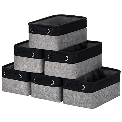 HNZIGE Storage Baskets for Storage Fabric Small Organizer Bins for Shelves,Collapsible Linen Baskets with Cloth Handles for Organizing Closet Nursery Home Shelves,Toy(Black&Gray,11.8" x 7.8" x 5.1") - color: black&grey - fabric handle, size: 11.8*7.8*5.1