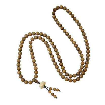 Natural Green Sandalwood 108 Mala Bead Necklace Buddhist Prayer Beads for Meditation or Yoga - style: Handcarved Lotus