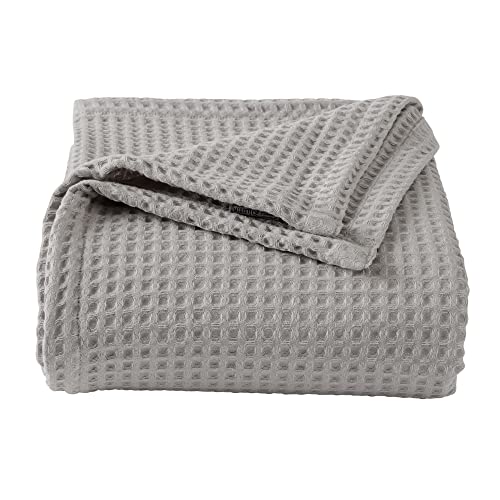 100% Cotton Waffle Weave Bed Blanket | Soft, Breathable, and Lightweight Blanket for All-Season | Perfect for Layering | Brielle Collection (King, Light Grey) - color: Light Grey, size: King