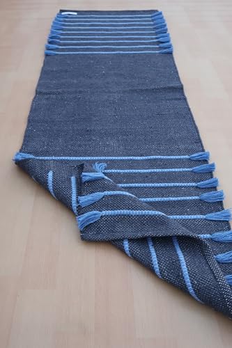 Jaipur Art & Rugs Cotton Yoga Rug - Eco-Friendly Hand-Woven Thick Mat (24”x72”x5mm) for Everyday Fitness at Home - Comfortable & Extra-Long - color: Navy-Sky Blue