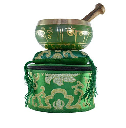 Color Singing Bowl Set with free stick and cushion by Nepalese Handicraft Zone (Green)