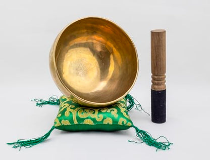 6-Inch Handmade Tibetan Singing Bowl ~ Superb B Crown Chakra Balancing ~ Best use for Meditation, Sound Healing, Cleansing, Mindfulness & Relaxation ~ Cushion & Sueded Leather wooden Mallet included