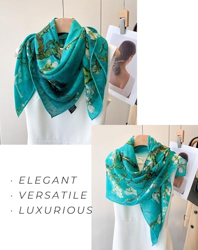 PoeticEHome Cashmere Scarf Wrap 36"x36" - Featherlight & Wrinkle-Free Artistic Square Shawl for Travel & Office, Gift Ready - color: Branches With Almond Blossom - 36"