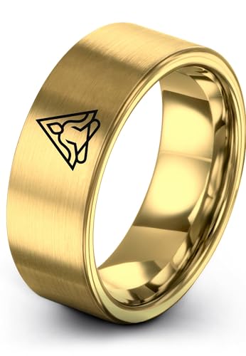 Gift for Yoga Fan - Yoga Meditation Ring - Flat Dome Bevel - Band - Men Women - Brushed Polished - Tungsten - Personalized Custom Engraving - 8mm - Anniversary Wedding - Yellow Rose Gold Silver - color: 15 - Yellow Gold Tungsten