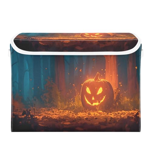 senya Large Storage Bins with Linen Halloween Pumpkin Yellow Collapsible Foldable Storage Cubes Fabric Closet Organizer Containers Box with Flip-Top Lid for Home Bedroom Office 16.7 x 12.6 x 11.8in - color: Halloween Pumpkin Yellow