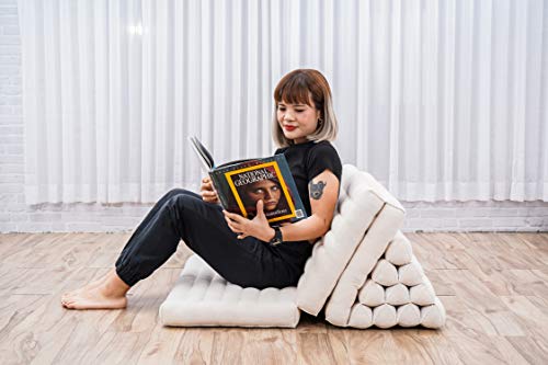 Leewadee 3-Fold Mat XXL with Triangle Cushion – Firm TV Pillow, Foldable Mattress with Cushion Made of Eco-Friendly Kapok, 67 x 31 inches, Ecru - color: Cl01 - Ecru, size: 3 seating segments XL