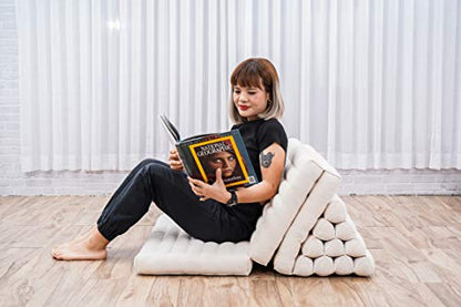 Leewadee 3-Fold Mat XXL with Triangle Cushion – Firm TV Pillow, Foldable Mattress with Cushion Made of Eco-Friendly Kapok, 67 x 31 inches, Ecru - color: Cl01 - Ecru, size: 3 seating segments XL
