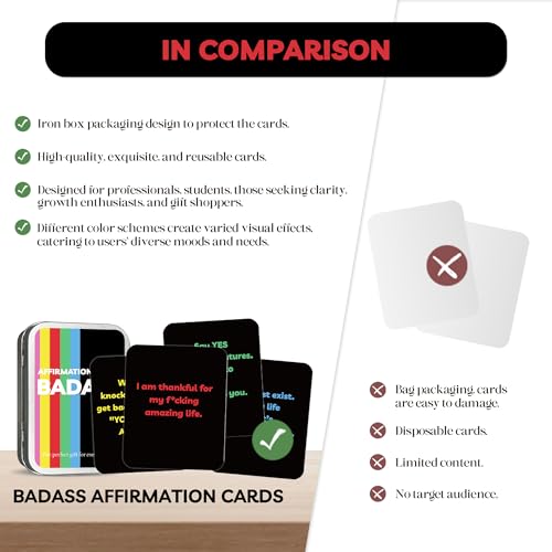 Unique Badass Birthday Gifts - Badass Affirmation Cards - 55 Sweary Affirmation Cards - Daily Positive Motivational Card - Inspirational & Self Care Quotes - Spiritual Gifts for Best Friend, Sister - style: Minimalism