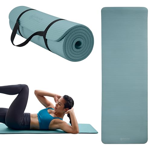 Gaiam Essentials 2/5" Thick (10mm) Yoga & Pilates, Fitness & Exercise Mat with Easy-Cinch Carrier Strap Cusion Support For Fitness and Gym Workouts - color: Balsam