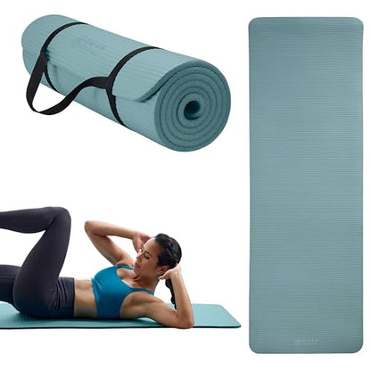 Gaiam Essentials 2/5" Thick (10mm) Yoga & Pilates, Fitness & Exercise Mat with Easy-Cinch Carrier Strap Cusion Support For Fitness and Gym Workouts - color: Balsam