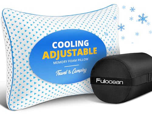 Cooling Shredded Memory Foam Travel & Camping Pillow Large, Adjustable College Dorm Pillow for Home-Like Comfort,Compressible Portable & Medium Firm Neck Support, Ideal Sleeping, Car, Airplane - size: L - 23 x 16 Inch