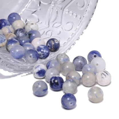 About 60pcs 6mm Natural Stone Beads White Blue Sodalite Beads Energy Crystal Power Gemstone for Jewelry Making, DIY Bracelet Necklace - color: Blue White Sodalite, size: 6mm