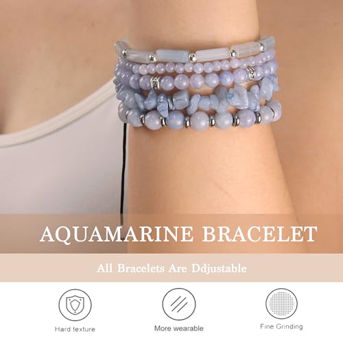 5Pcs Healing Crystal Bracelet for Women Men, Handmade Adjustable Gemstone Bracelets Beaded Reiki Energ Bracelet Set Jewelry Gifts for Women Men - color: Aquamarine