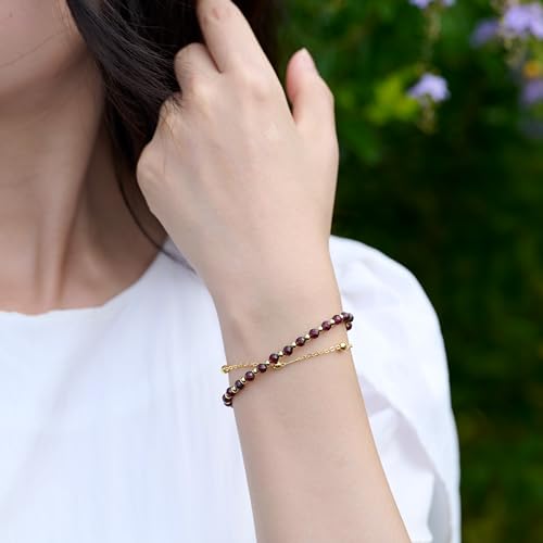 Farfume Crystal Bracelet Beaded Bracelets 4mm Natural Stone Beads Gemstone Handmade Jewelry Gift for Women - color: Garnet-Passion & Vitality