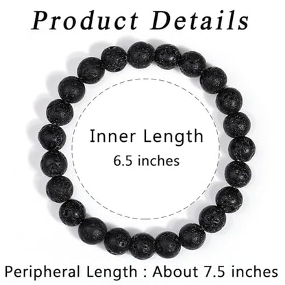 MAIBAOTA Healing Crystal Bracelet for Women Men, 8/4 mm Natural Stone Beaded Bracelets, Jewelry Birthday Gifts, Round Gemstones Stretch Bracelets - color: Black-Lava Rock, size: 8 mm