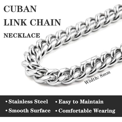 Chain for Men Stainless Steel Cuban Link Chain Necklace Silver Toned Mens Necklaces 18, 20, 22, 24, 26 Inch - size: 18 Inches, style: 8mm width-stainless steel