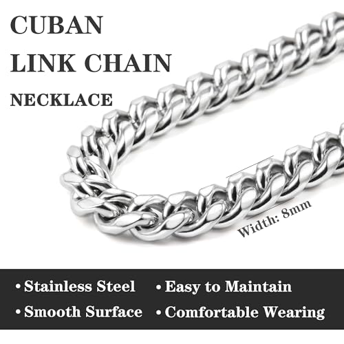 Chain for Men Stainless Steel Cuban Link Chain Necklace Silver Toned Mens Necklaces 18, 20, 22, 24, 26 Inch - size: 24 Inches, style: 8mm width-stainless steel