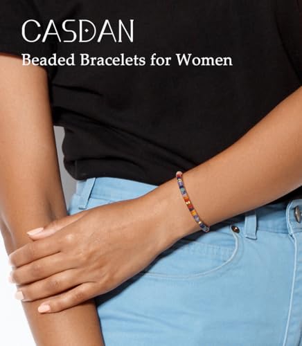CASDAN Natural Crystal Beaded Bracelet for Women Natural Stone Adjustable Braided Rope Bracelets Spiritual Bracelet Inspirational Gifts - color: 7 Chakras