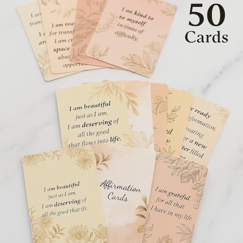 Positive Affirmations for Women – 50 Mindfulness Cards with Wooden Stand & Repeatable Journal (PDF) | Inspirational Self-Care Gift for Women & Men, Perfect Mother’s Day Gift for Mom