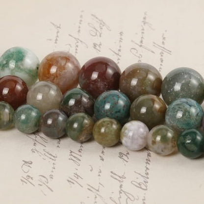 About 35pcs 10mm Natural Stone Beads Indian Agate Beads Crystal Gemstone for Jewelry Making, DIY Bracelet Necklace - color: Indian Agate, size: 10mm