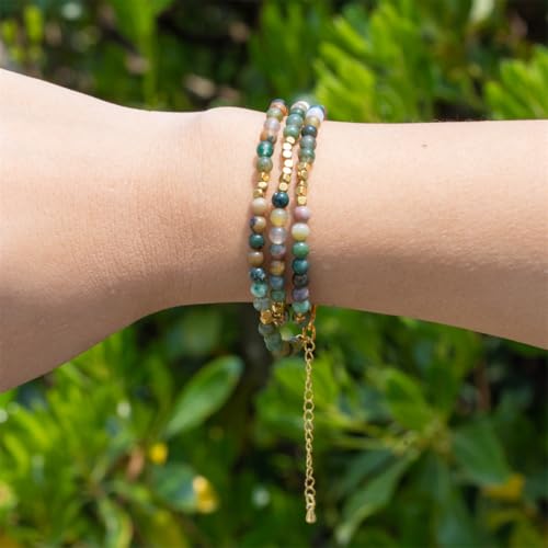 4mm Mini Beads Natural Stone Adjustable Bracelet For Women, Energy Charm Jewelry, Birthday Gift - color: Indian agate