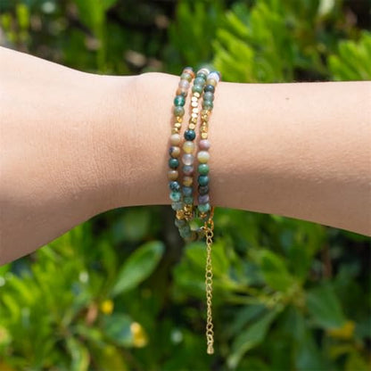 4mm Mini Beads Natural Stone Adjustable Bracelet For Women, Energy Charm Jewelry, Birthday Gift - color: Indian agate