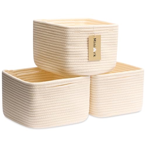 MiniArk Small Organizing Baskets for Cubes Shelf, 9.7x9.7x7.1 Inch Rope Woven Storage Bins for Nursery Shelves Storage, Cute Toy Basket, Square 3 Packs Beige - color: Beige, size: Square-9L (▢9.7"×9.7"×H7.1")