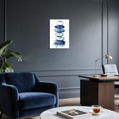 ZQQART Zen Stone Canvas Wall Art Blue and White Zen Stone Paintings Bathroom Pictures Relaxing Spa Meditation Room Spiritual Artwork for Living Room Framed (20W x 30L) - size: 20W" x 30L"