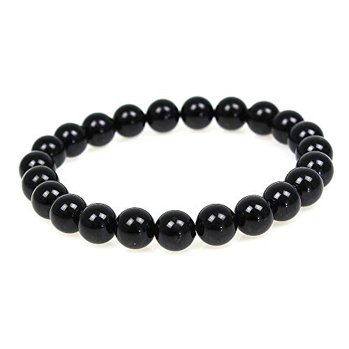 MJDCB Featured Men Women 8mm Beads Bracelet Elastic Natural Stone Yoga Bracelet Bangle 6.7" - color: Black Tourmaline