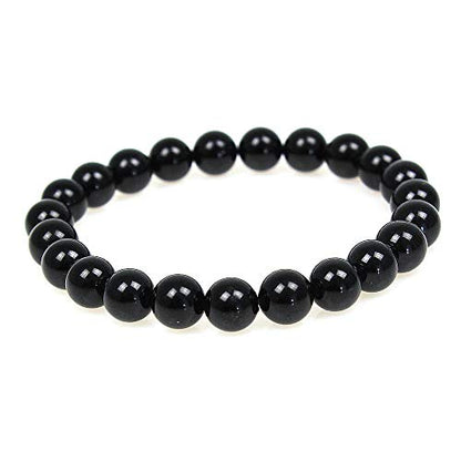 MJDCB Featured Men Women 8mm Beads Bracelet Elastic Natural Stone Yoga Bracelet Bangle 6.7" - color: Black Tourmaline
