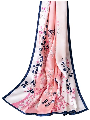100% Mulberry Silk Oversized Women’s Sun-Shielding Shawl Formal Evening Neckwear Featherlight Airy - color: N30-blush Floral Scarf（69" X 21"inch）