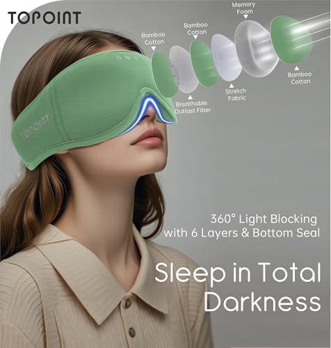 Sleep Mask with Headphones Bluetooth 5.4, TOPOINT 3D Eye Mask Blackout with Soft Bamboo Cotton for Side Sleepers Women Men, Sleep Headphones Earphones HD Speaker Microphone for Travel Meditation Gift - color: Sage