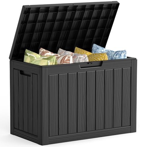 Mars Villa 45 Gallon Outdoor Storage Box, Resin Deck Box Waterproof, Storage Chest for Outside Patio Furniture Cushion, Pool Supply, Garden Tool, UV Resistant and Weatherproof, Black - color: Black, size: 45 Gallon