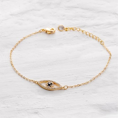 WEARON Gold Bracelet for Women 14K Gold Plated Snake Herringbone Figaro Cuban Bead Paperclip Cable Box Chain Simple Jewelry - style: CZ Eye