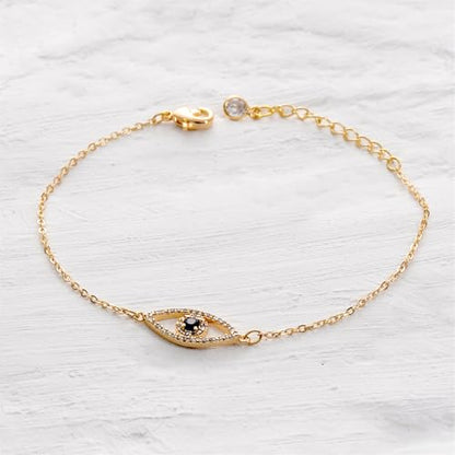 WEARON Gold Bracelet for Women 14K Gold Plated Snake Herringbone Figaro Cuban Bead Paperclip Cable Box Chain Simple Jewelry - style: CZ Eye