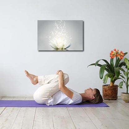 Zen Canvas Wall Art White Lotus Flower Meditation Picture Framed Art Lotus Flower Bloom in Water Canvas Wall Art Print For Yoga Spa Meditation Spiritual Room Bathroom Home Decoration 16x24inch