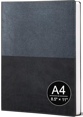 CAGIE College Ruled Notebook, A4 Color-Block Softcover PU Leather Notebook for Work, Lined Notebook Journal for Women & Men, 112 Pages, 100 GSM Thick Paper, Lay Flat, Large Notebooks for School, Black